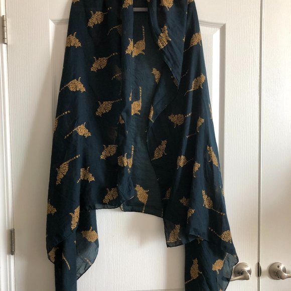 Tom Tailor Denim Cotton Cats Print Large Scarf Wrap - Picture 3 of 4